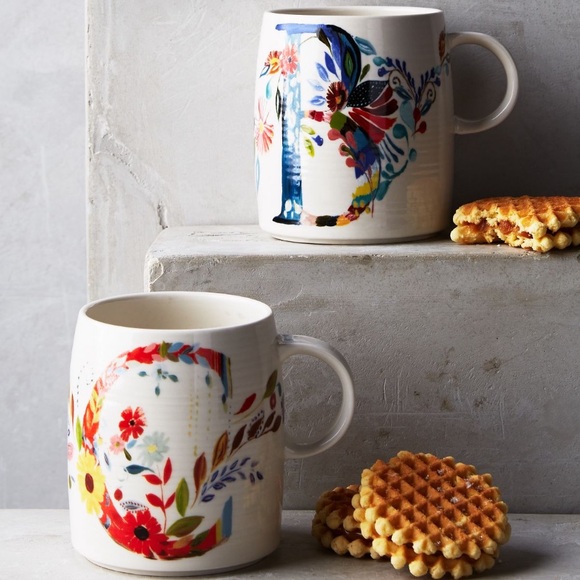 Anthropologie Petal Palette Floral Flowers Monogram S Mug Starla M Halfmann - Picture 10 of 12